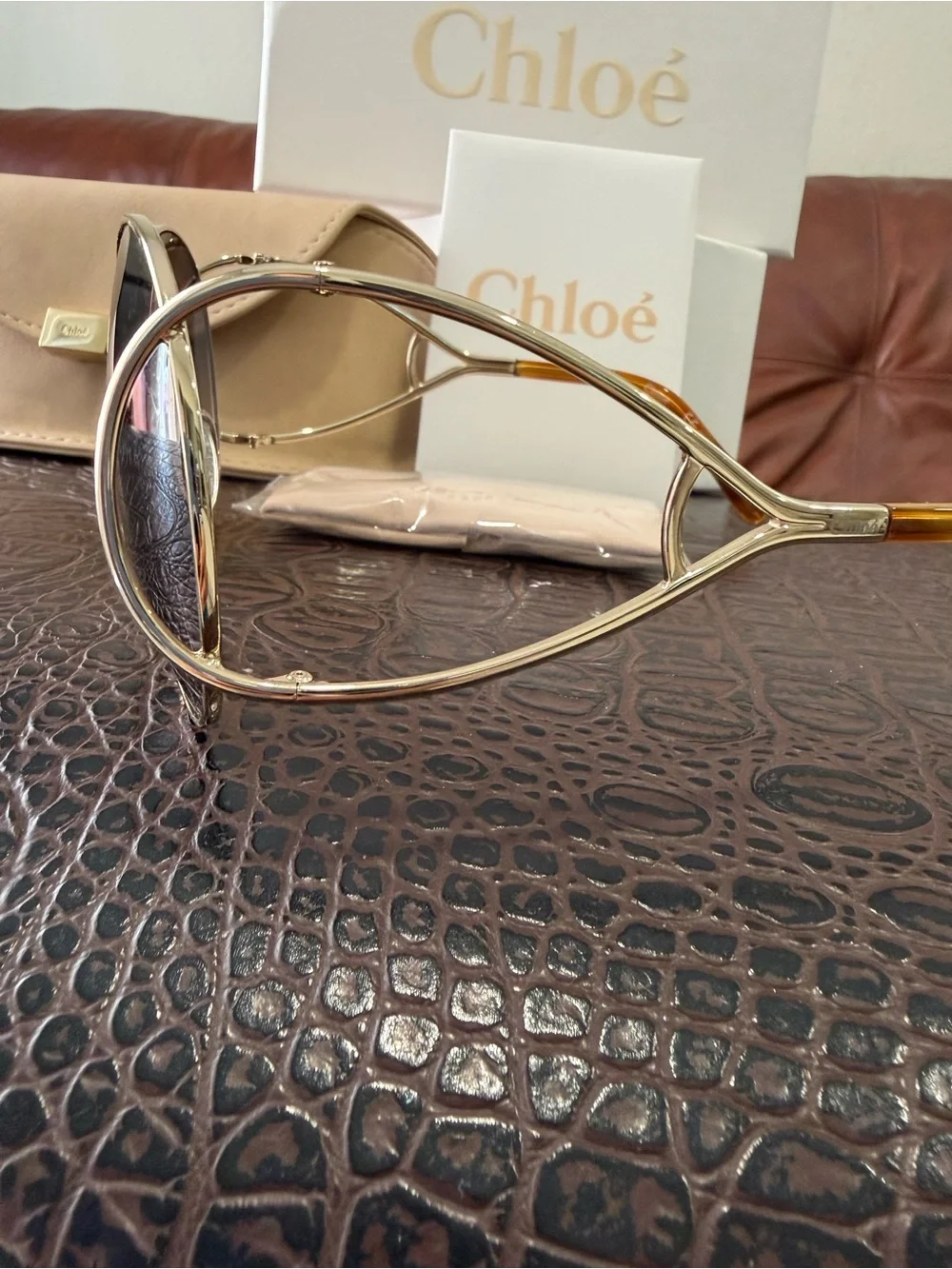 Chloé Gold Frame Sunglasses with Brown Gradient Lenses